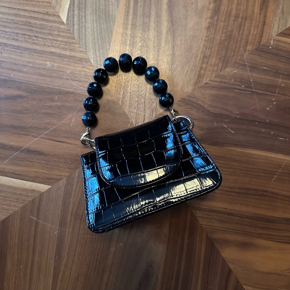Aliel Horra Black Croc-Embossed Beaded Mini Bag - Picture 3 of 7